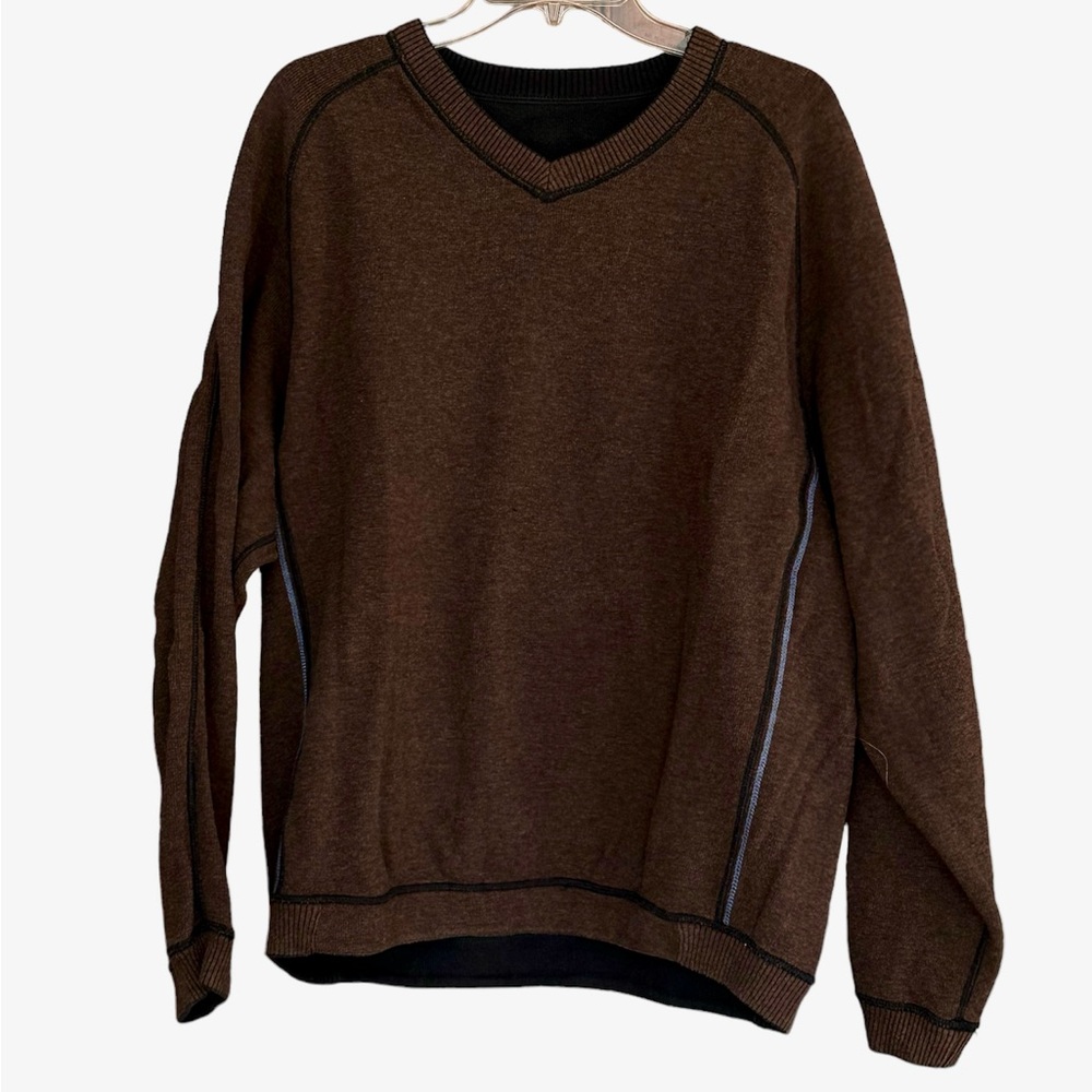 Tommy Bahama Reversible V Neck Black Brown Pullover XL PP=25”